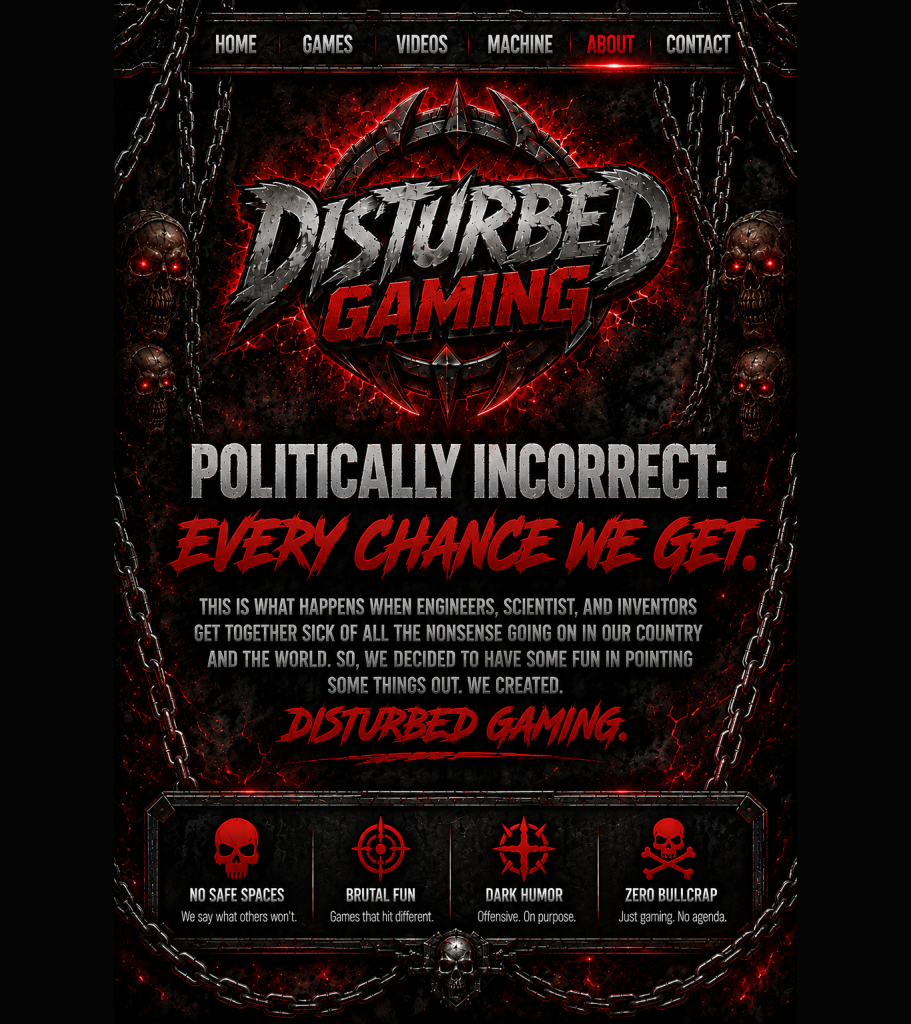 About Disturbed Gaming – engineers, scientists and inventors making politically incorrect games every chance they get